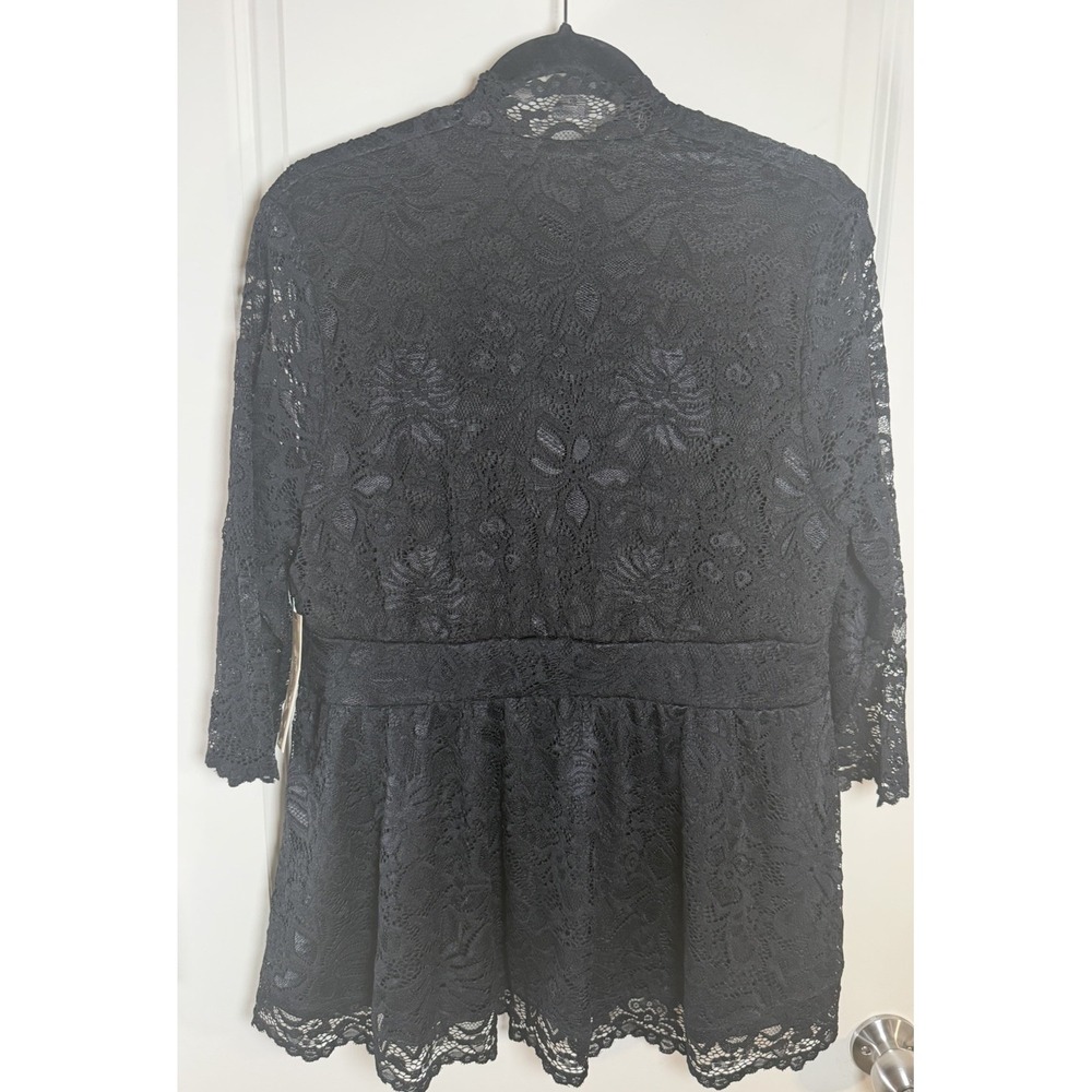 Kiyonna Linden Lace Top Black Plus Size 2X V-Neck Semi-Formal Romantic Blouse - Picture 4 of 7